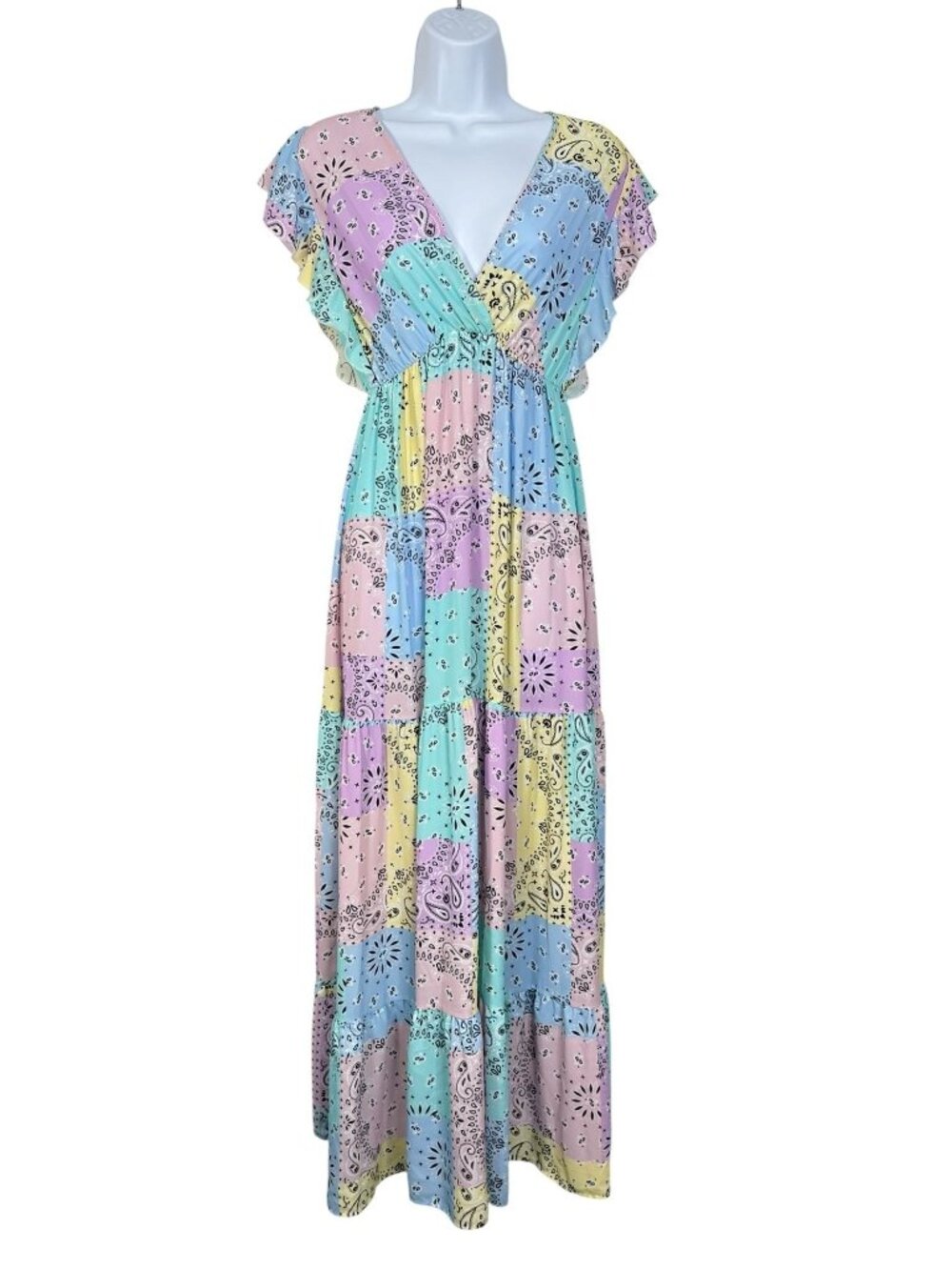 MC2 St. Barth Pastel Bandana Print Patchwork Maxi Dress Multicolor Medium